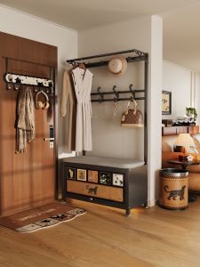 Meisda Antique Style Home Entrance Shoe Bench Luxury Sensation Iron Material Storage Seat Velvet Surface for All Ages