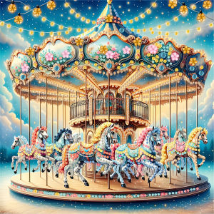 Huacan Diamond Painting Merry-go-round Full Square Round Mosaic Cartoon Craft Kit Room Decoration