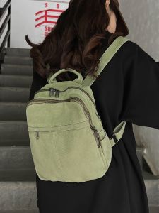Canvas Bag Womens Small Backpack Pure Color All-Match Student Bag Class Work Clothing Backpack Travel Exercise Lightweight Cloth Bag