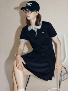 FAMANXUAN | School Style Triacetate Lyocell Peter Pan Collar Pleated Waist Cinched Dress