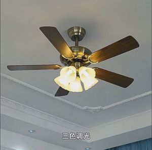Quạt trần tân cổ Châu Âu - Đèn Quạt trần trang trí 5 cánh gỗ 5 bóng đèn kích thước 52inch [Có điều khiển từ xa]