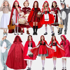 ชุดการแสดงบทบาท Little Red Riding Hood สำหรับวันฮาโลวีน ชุดการแสดงบทบาทละครเรื่องราวน่ารัก ชุดการแสดงสัตว์ลิง