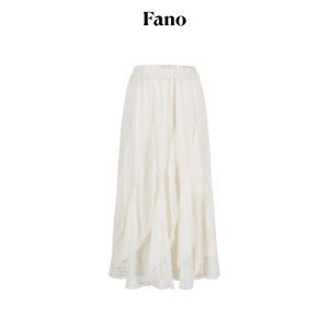 Fano | Chân Váy Voan Midi Phong Cách Pháp Có Nếp Nhăn Gỗ