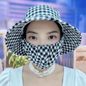 Womens Outdoor Summer Sun Hat Face Mask Integrated UV Protection Windproof Hat Breathable Cooling Summer Cap Fashionable