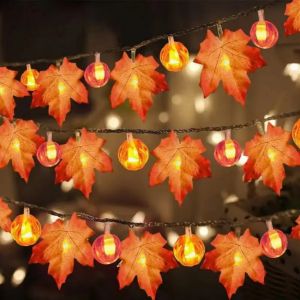 1PC 10/20LED Halloween LED Maple Leaf Pumpkin Shaped Light String Battery Powered Suitable for Halloween Scene Decoration