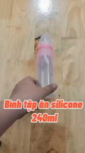 Bình tập ăn cho bé bình tập ăn dặm silicone 120ml Kichi bóp mềm (Không BPA)