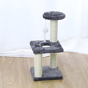 Lovinland Pet Cat Tree Tower for Indoor Cats with Private Cozy Cat Condo Natural Sisal Scratching Posts and Plush Pom-pom for Small Cats