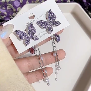 Purple Butterfly Earrings for Prom Dress Elegant Earings Hikaw for Women Fashion Earring Accessories