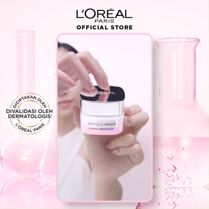 L'Oreal Paris Glycolic Bright Glowing Night Cream - Skin Brightening Krim Malam Pelembab Loreal Glyco Acid AHA Exfoliating Anti Dark Spot Wajah Peeling Muka
