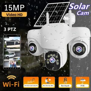 Camera Năng Lượng Mặt Trời Wifi V380 360 Độ ° Camera An Ninh Giám Sát Không Dây Ba Ống Kính PTZ 15MP Với Tính Năng Phát Hiện Con Người Và Tính Năng Chống Nước