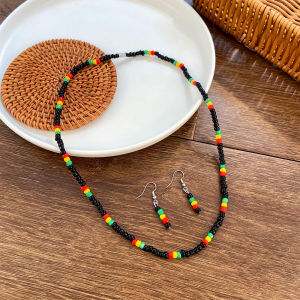 17 MILE 2Pc Unique Ethnic Style Rice Bead Necklace Earrings Combination Bohemian Personality Color Beaded Jewelry