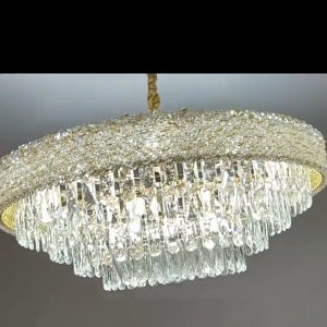 【Warranty】New 3 Light Colors Luxury Rectangular Crystal Chandelier Modern Led Tassels Linear Raindrop Ceiling Pendant Light Fixture for Dining Room Living Room Kitchen Island