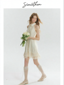 since then | Sleeveless Halter Neck White French Dress Short