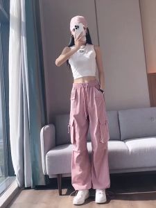 Gaya Korea baru busana kasual wanita longgar celana panjang lebar Kulot Katun