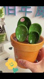 Cactus Measuring Spoons and Cups Set Cute Ceramic Measuring Spoons Baking Cacti Measuring Spoon with Holder for Milk Powder Sugar Salt Wet Dry Ingredients Kitchen Home Small Decorations Ornaments