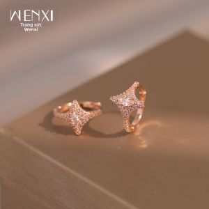 WENXI | Bông Tai Đẹp Độc Đáo Màu Hồng Vàng Sáng