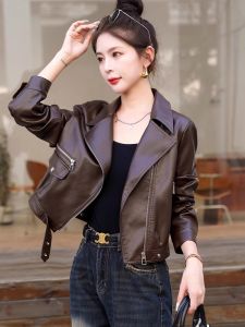 Fall 2025 Womens PU Leather Jacket Short Biker Style Casual Fashion Small Size Zipper Closure Commute Friendly Long Sleeve