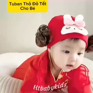 [ TẾT 2024 ] Nón Tuban Tóc Giả Thỏ Đỏ Xinh Cho Bé Gái