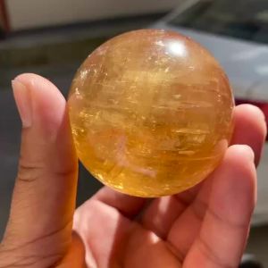 1PC Natural Citrine Calcite Quartz Crystal Sphere Ball Healing Gemston Home Decor+ wood bracket