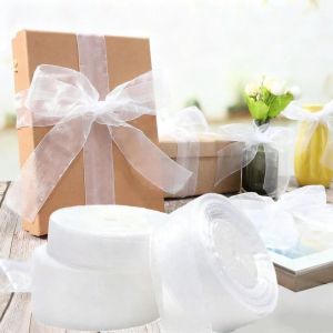 50 Yards Sheer Ribbon 2-5cm Sheer White Organza Ribbon Craft Chiffon Trim For DIY Crafts Wedding Party Decoration Gift Wrapping