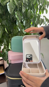1 PC LED Light Mirror Makeup Bag Travel Portable Cosmetics Jewelry Storage Box Large Capacity Compartment Outdoor Makeup Mirror Box
