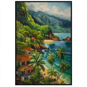 Tranh phong cảnh biển đảo thiên nhiên ngôi làng ven biểntranh treo tường dán tường trang trí phòng khách.CGI-582