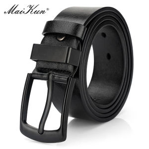 Maikun Mens Vintage Casual Belt Black Pin Buckle Student Versatile Leather Wide Belt
