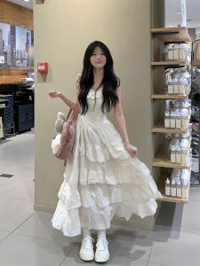 Pháp Dễ Thương Phong Cách Công Chúa Váy Bánh Kem Nữ Mùa Hè Thiết Kế Phồng Dài Nhẹ Nhàng Gợi Cảm Đầm Cao Vòng Eo Khóa Kéo Tay Ngắn