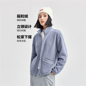 Giordano Fleece Jacket Womens Zipper Collar Sweatshirt Cardigan Thickened Long Sleeve Street Style Pure Color Spring Season