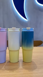 Termos Macaroon Tumbler Gradasi With Handle Grip Tumbler Aesthetic Bahan Stainless Steel Kapasitas 900ml