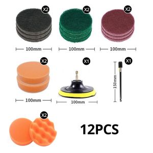 12pcs Drill Brush Attachment Set Power Cleaning Scrub Brush And Scrub Sponge For Grout Floor Tile Bathroom Kitchen