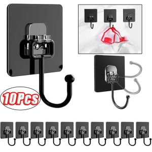 10pcs Self Adhesive Hooks Multifunctional Wall Mounted Waterproof Hooks Stainless Steel Anti-rust Wall Hook Wall Door Rotating Storage Hanging Hook for Hanging Coat Hat Towel Keychain