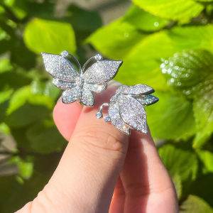 SEQUITO Fashion Women Finger Jewelry White Gold Plated Full Inlay Tiny Sparkling AAA Zirconia Butterfly Shape Adjustable Ring For Banquet Party SR074