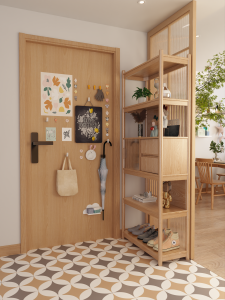 DONGMU | Dual Sided Solid Wood Entrance Storage Cabinet Natural Wood Style