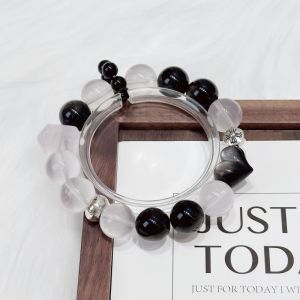 Light luxury niche and high-end natural rose quartz and obsidian fortune-turning bracelet. A wealth-attracting bracelet for couples (both men and women) an elegant commemorative gift for lovers.lxf