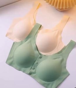 Ice Silk Front Open Button Vest Style breastfeeding bra Seamless Gather Anti-Sagging maternity bra