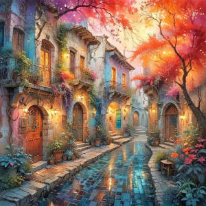 Huacan 5D DIY Diamond Painting Scenery Town Street Full Square Round Drill Rhinestones Mosaic Picture Home Decor