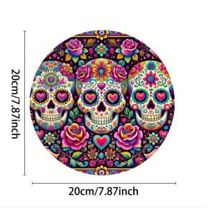 CIFbuy | CIFbuy Vintage Skull Round Aluminum Wall Art Waterproof Wear Resistant For Home Room Cafe Restaurant Garage Bar Porch Patio