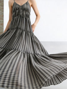 COCOBELLA | Vacation Style Plaid V-Neck A-Line Dress