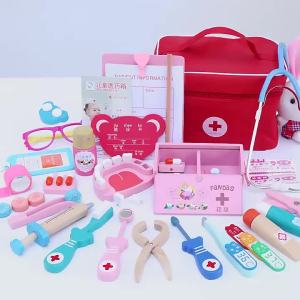 Wooden Pretend Play Doctor Educational Toys for Children Simulation Dentist Check Brush Teeth Medicine Set Role Playing Games