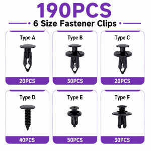 Automotive Retainer Clips 190PCS 6 Sizes Trim Panel Fastener Bumper Fender Door Trim Splash Shield Automotive Push Pin Clips