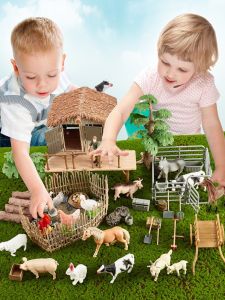 Childrens Farmyard Animal Zoo Fenced Cow Estate Sheep Simulation Pasture House Cognitive Model Toy Plastic Static Figures