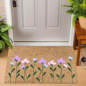 VIKAMA Fresh Flower Welcome Floor Mat Anti-slip and Wear-resistant Entryway Shoe Mat Living Room Bedroom Carpet Home Decoration