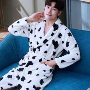 Thick Coral Fleece Sleepwear Robe Mens Autumn Winter Spring Style Morning Gown Flannel Set Bath Robe Long Coat for Men