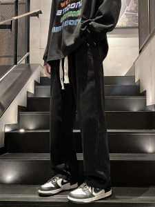 กางเกงยีนส์ทรงตรงขากว้างสไตล์ย้อนยุคสำหรับผู้ชาย CeTky กางเกงขายาวลำลองฤดูใบไม้ร่วง/ฤดูหนาว สไตล์อเมริกันไฮสตรีท