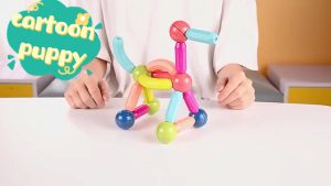 Magnetic Building Blocks Toy Set for Kids Large Size Big Puzzle Diy Assemble Magnets Bricks Tiles with Stick