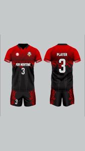 Jersey Volly Pria Wanita Full Printing Gradasi Merah Hitam