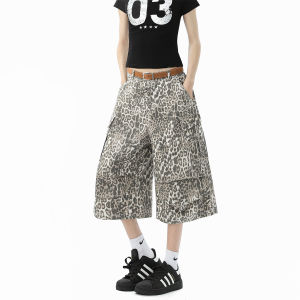 BWKA | Retro Leopard Print Casual Workwear Shorts Multiple Pockets