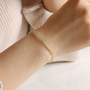 Fresh Style Natural Olive Stone Bracelet Crystal Green Grape Stone 14K Gold Plated Watch Matching Jewelry Fine 2mm
