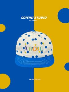 Dots Blue-White Letter Embroidery Large Head-Circumference Baseball Cap Flat Brim